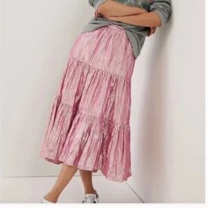 Maeve Alicia Crinkled Boho Peasant Hipster Hippie Deco Chic Metallic Maxi Skirt